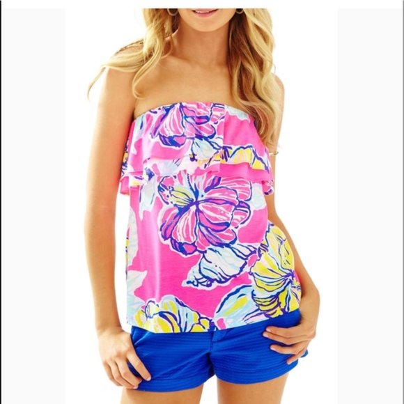 Lilly Pulitzer Tops - Lilly Pulitzer Rilo Tube Ruffle Top Swept By The Tides Pink Floral